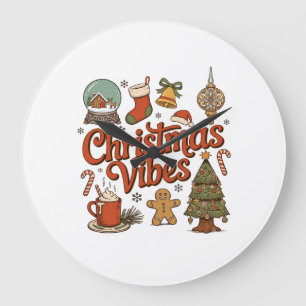 Christmas Vibes Snow Globe Gingerbread Man Tree Large Clock