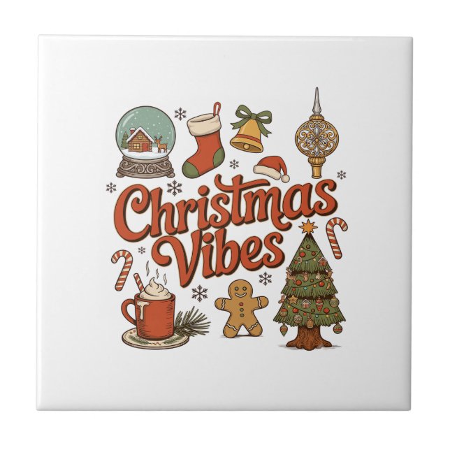 Christmas Vibes Snow Globe Gingerbread Man Tree Tile (Front)