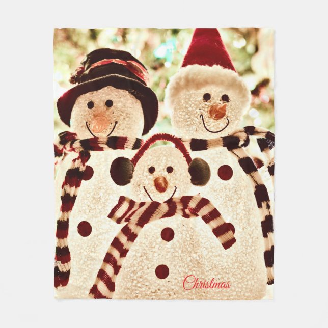 Christmas Vibes Snowman Celebration Fleece Blanket (Front)