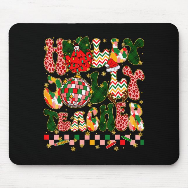 Christmas Vibes Teacher Leopard Snowman Xmas Men W Mouse Mat (Front)