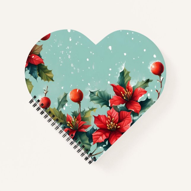 Christmas vibrant red poinsettia flower notebook (Front)