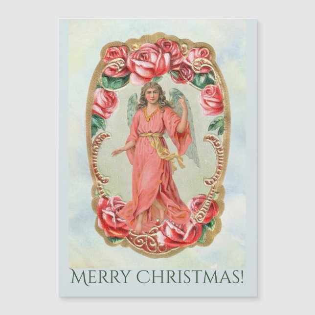 Christmas Victorian Angel Framed by Red Roses Gold (Front)