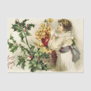 Christmas Victorian Child Ivy Berries Yellow Roses Tissue Paper