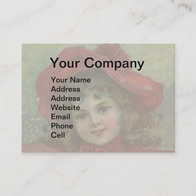 Christmas Victorian Child Red Hat Girl Portrait Ar Business Card (Front)