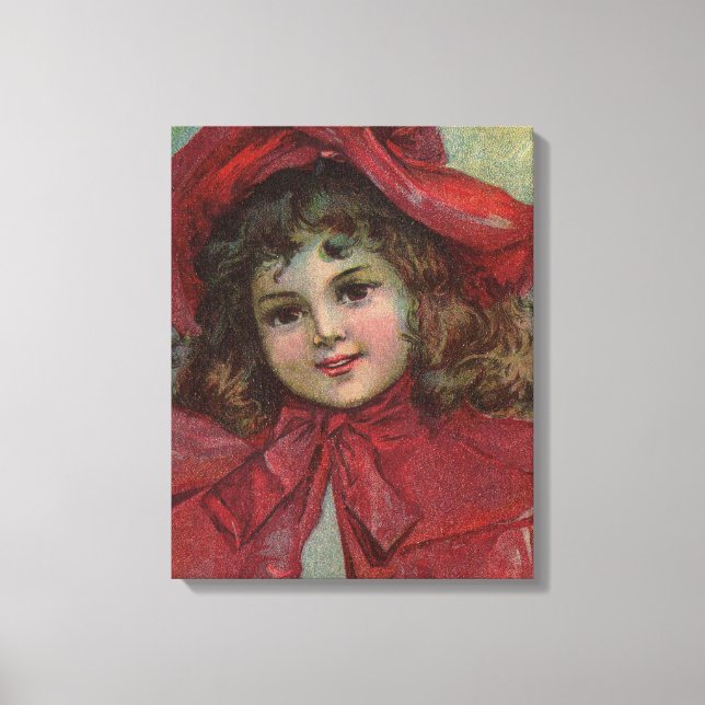 Christmas Victorian Child Red Hat Girl Portrait Ar Canvas Print (Front)