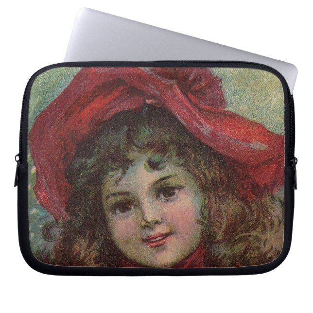 Christmas Victorian Child Red Hat Girl Portrait Ar Laptop Sleeve (Front)