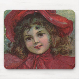 Christmas Victorian Child Red Hat Girl Portrait Ar Mouse Mat