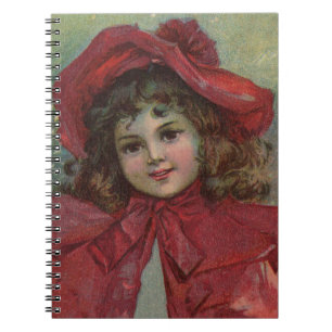 Christmas Victorian Child Red Hat Girl Portrait Ar Notebook