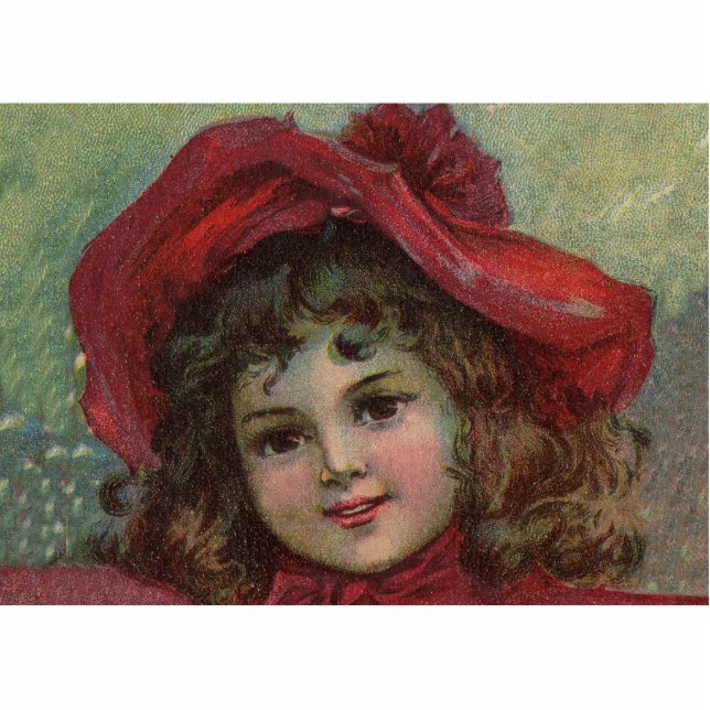 Christmas Victorian Child Red Hat Girl Portrait Ar Photo Sculpture Magnet (Front)