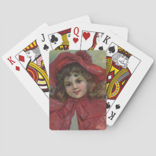 Christmas Victorian Child Red Hat Girl Portrait Ar Playing Cards