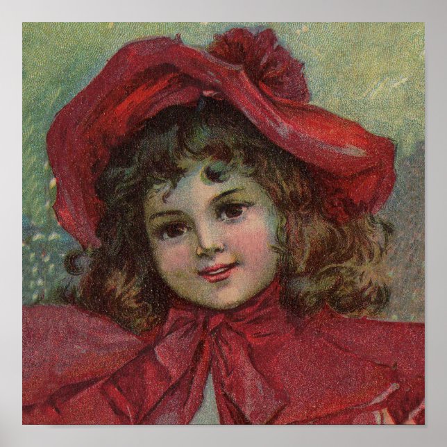 Christmas Victorian Child Red Hat Girl Portrait Ar Poster (Front)