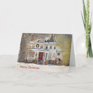 Christmas Victorian House In Snow Card