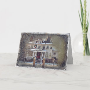 Christmas Victorian House in snow Holiday Card