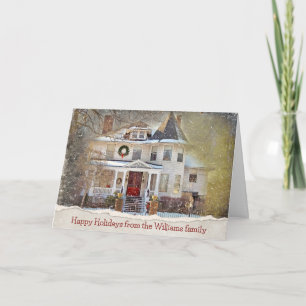 Christmas Victorian House With Family Name Card