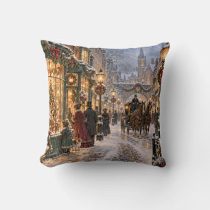 Christmas Victorian Street Winter Scene Cushion