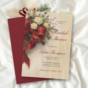 Christmas Victorian Vintage Bow Bridal Shower Invitation