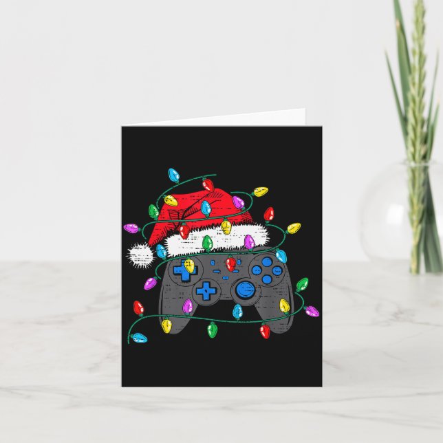 Christmas Video Game Controller Hat Santa Gamer Bo Card (Front)