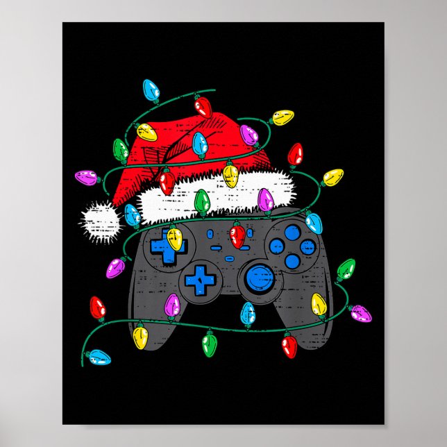Christmas Video Game Controller Hat Santa Gamer Bo Poster (Front)