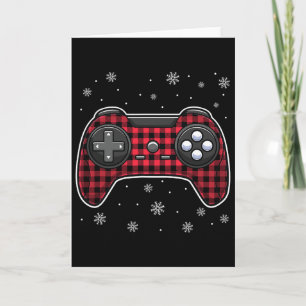 Christmas Video Game Controller Red Plaid Gamer Bo Card