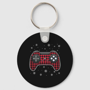 Christmas Video Game Controller Red Plaid Gamer Bo Key Ring