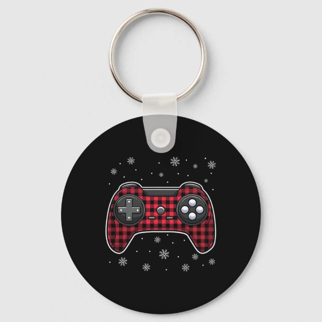 Christmas Video Game Controller Red Plaid Gamer Bo Key Ring (Front)