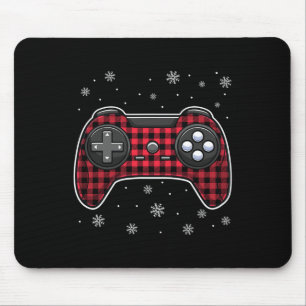 Christmas Video Game Controller Red Plaid Gamer Bo Mouse Mat