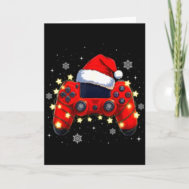 Christmas Video Game Controller Santa Hat Gamer Bo Card (Front)