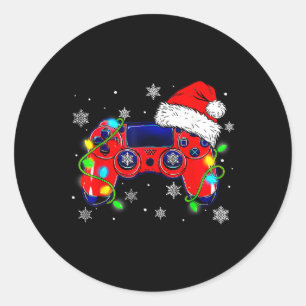 Christmas Video Game Controller Santa Hat Gamer Bo Classic Round Sticker