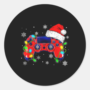 Christmas Video Game Controller Santa Hat Gamer Bo Classic Round Sticker