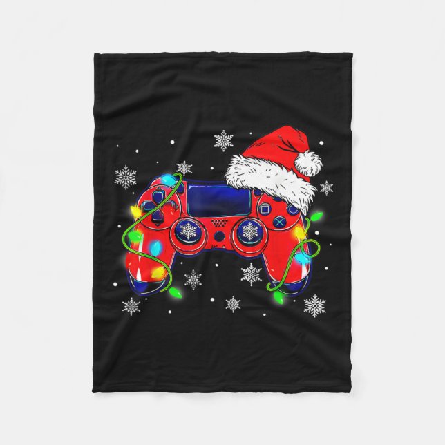 Christmas Video Game Controller Santa Hat Gamer Bo Fleece Blanket (Front)