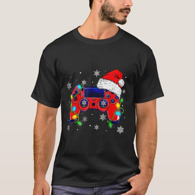 Christmas Video Game Controller Santa Hat Gamer Bo T-Shirt (Front)