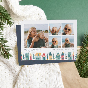 Christmas Village 5 Photo Collage Holiday Card