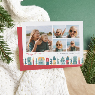 Christmas Village 5 Photo Collage Holiday Card