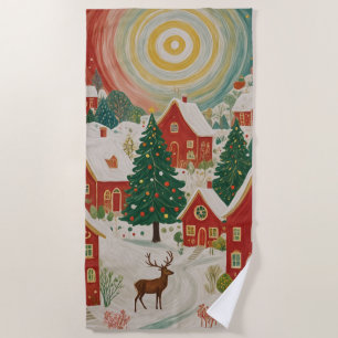 Christmas Village Beach Towel