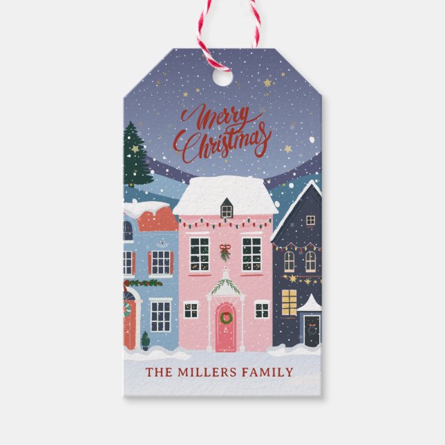 Christmas Village, blue Gift Tags (Front)