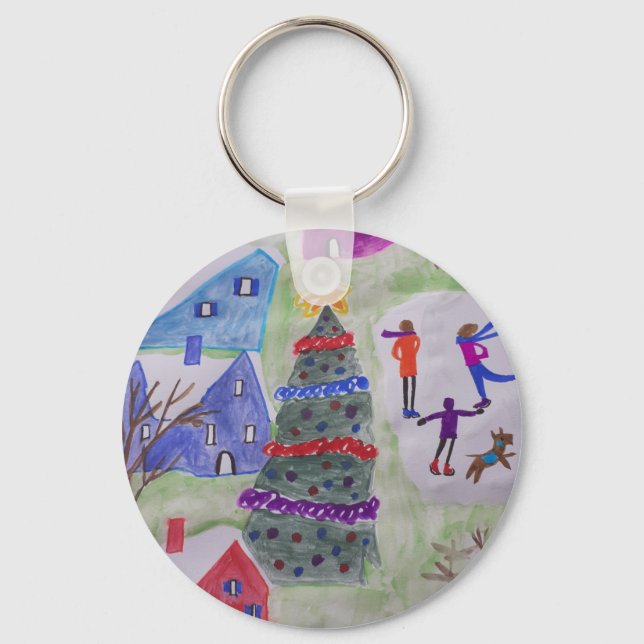 Christmas Village Button Key Ring (Front)
