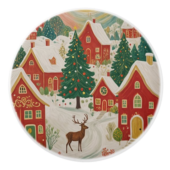 Christmas Village Ceramic Knob (Front)