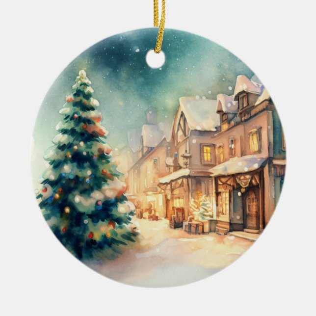 Christmas village ceramic tree decoration (Front)
