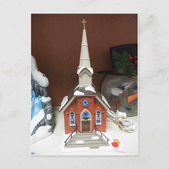 Christmas Village Church Holiday Postcard (Front)