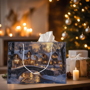Christmas Village Cosy Winter Scene Christmas Large Gift Bag