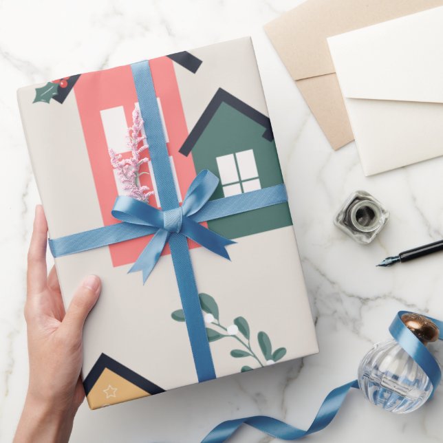 Christmas Village Cute Festive Holiday Wrapping Paper (Gifting)