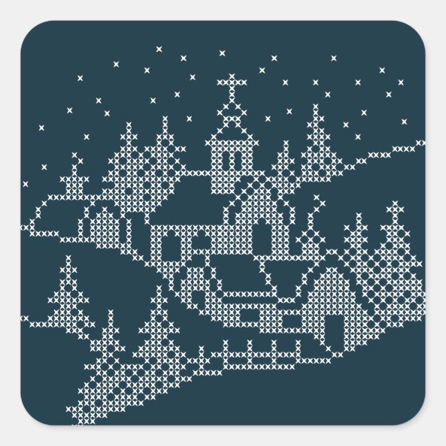 Christmas village embroidery, holy night nordic square sticker (Front)