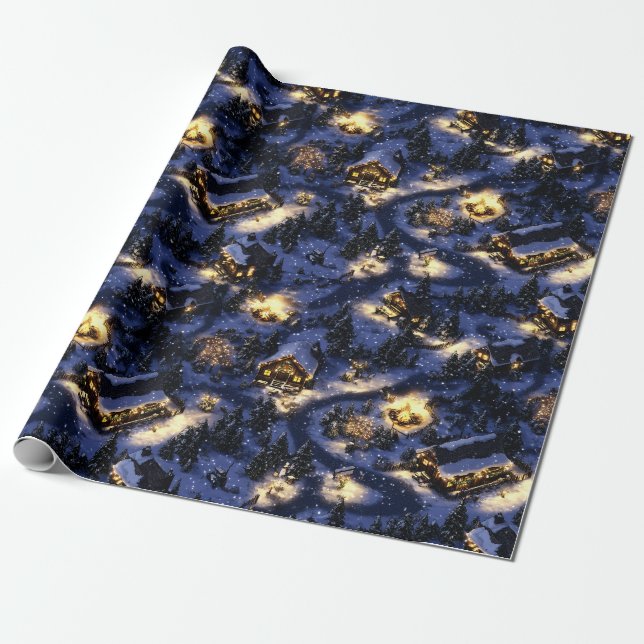 Christmas Village Fantasy D&D Style Wrapping Paper (Unrolled)