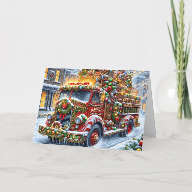 Christmas Village Fire Truck Holiday Card (Front)