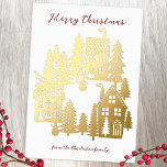 Christmas Village Foil Holiday Card<br><div class="desc">A little Christmas village nestled in the snow.  Personalise by changing the greeting and from name.  Original art by Nic Squirrell.</div>
