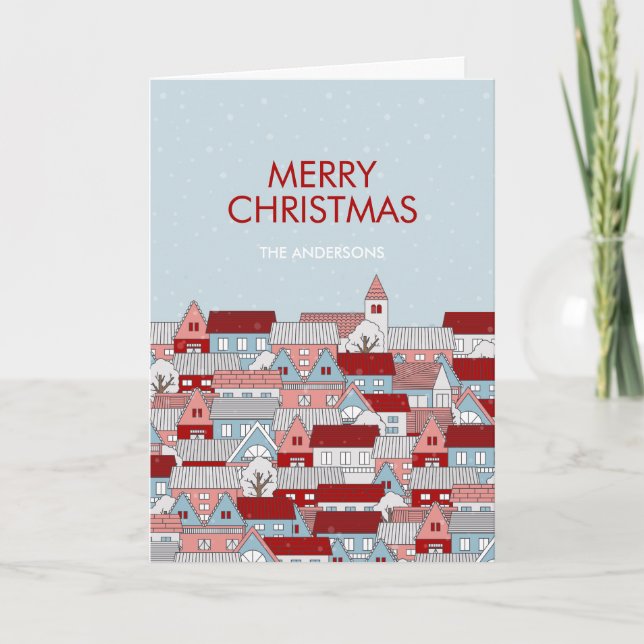 Christmas Village Folded Holiday Card (Front)