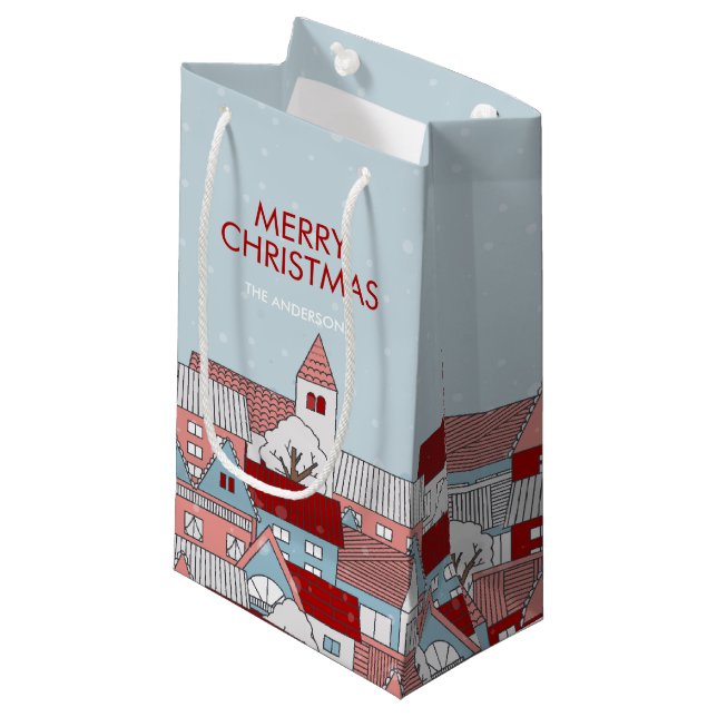 Christmas Village Holiday Gift Bag (Front Angled)