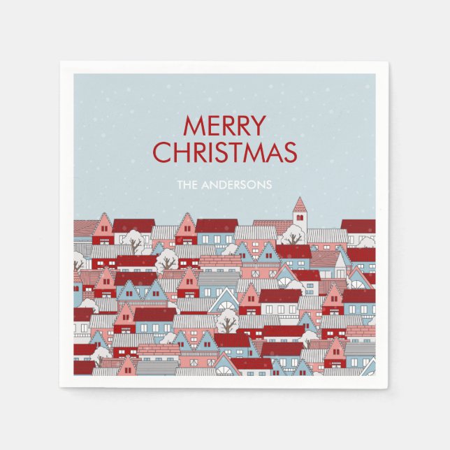 Christmas Village Holiday Paper Napkin (Front)