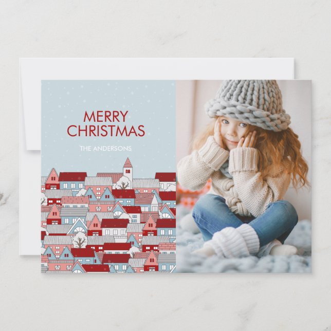 Christmas Village Holiday Photo Card (Front)