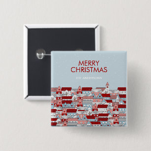 Christmas Village Holiday Pinback Button